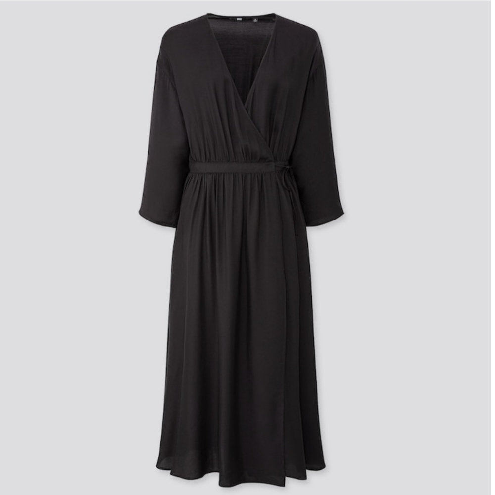 Black Wrap 3/4 Sleeve Long Dress